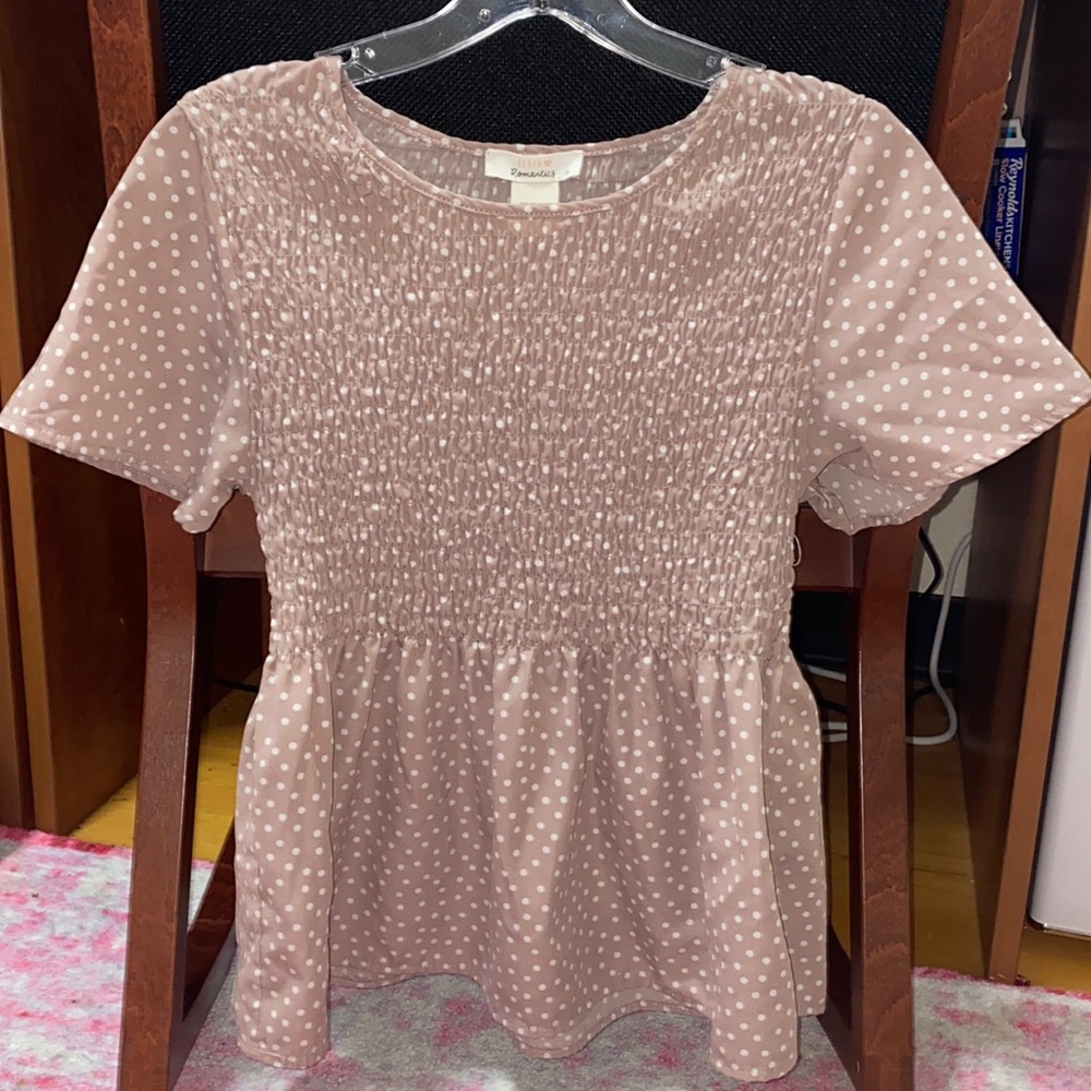 Mauve Pink Polka Dot Smocked Top!